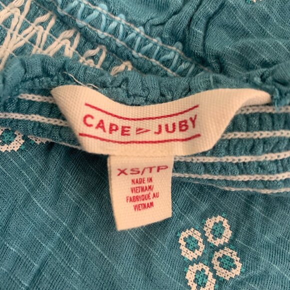 CAPE JUBY BY AEROPOSTALE STRAPLESS TEAL/WHITE EMBROIDERED BOHO TOP XS-EUC - Picture 8 of 9